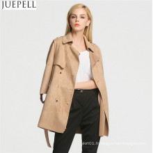 Automne En Plein Air Nouvelle Femmes Coréennes Long Manteau Double Breaste Suede Trench Manteau Manches Femmes En Cuir Veste Manteau